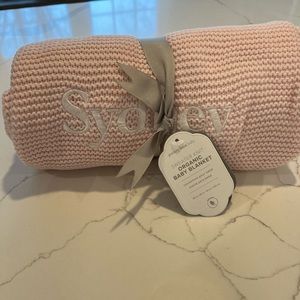 Pottery Barn blanket -Embroidered Sydney -Pink crib or stroller blanket.